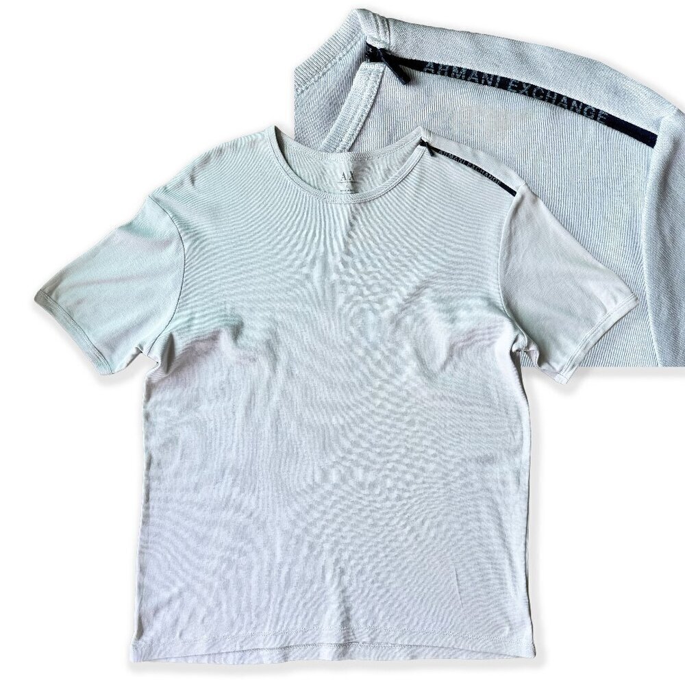 Vintage 2000s Armani Exchange Blue-Grey Pima Cotton T-Shirt with Zipper Detail